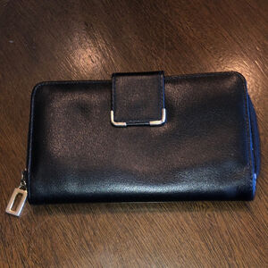 Amity Black Leather Wallet with Silver Tone Accents